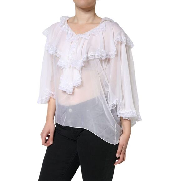Dolce & Gabbana Lace Trim Chiffon Blouse Women White Tops & T-Shirts